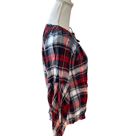 Vince Camuto Plaid Flannel Embroidered Babydoll Top S - Picture 3 of 6